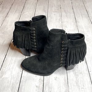 Sofft Black Suede Leather, Fringe, Ankle Boot, Size 7